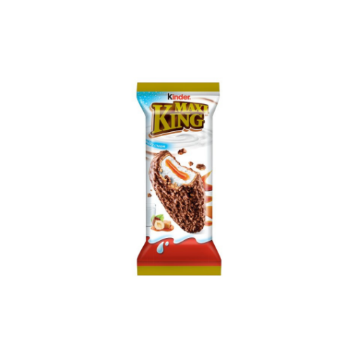 Kinder Maxi King lágy karamellás és tejes töltésű ostya mogyoródarabkás tejcsokoládé-bevonattal 35 g képe