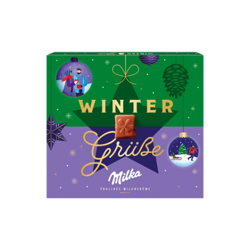 Milka Winter Karácsonyi Üdvözlet Tejcsokoládé Praliné Tejes Krémtöltelékkel 110 g képe