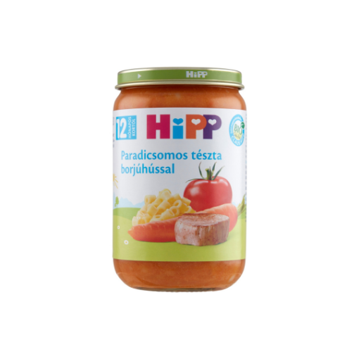 HiPP BIO paradicsomos tészta borjúhússal bébiétel 12 hónapos kortól 220 g képe