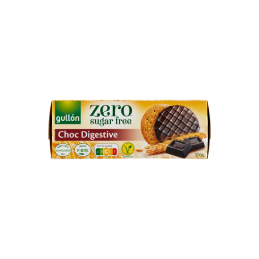 Gullón Zero étcsokoládéval bevont teljes kiőrlésű cukormentes keksz édesítőszerrel 270 g képe