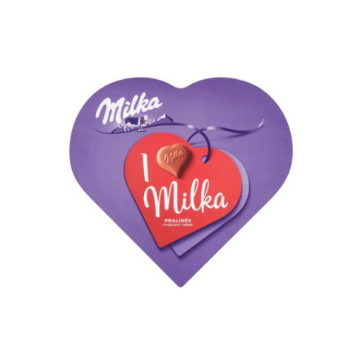 Milka I love Milka alpesi tejcsokoládé praliné mogyorós krémtöltelékkel 165 g képe