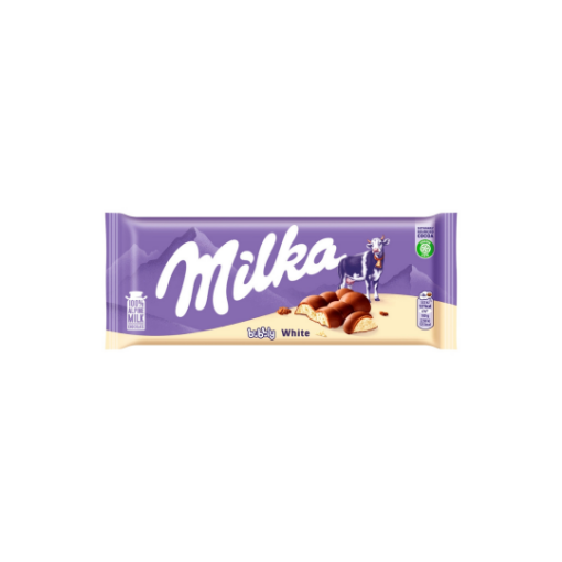 Milka Bubbly White alpesi tejcsokoládé levegőbuborékos fehércsokoládé töltelékkel, 95 g képe