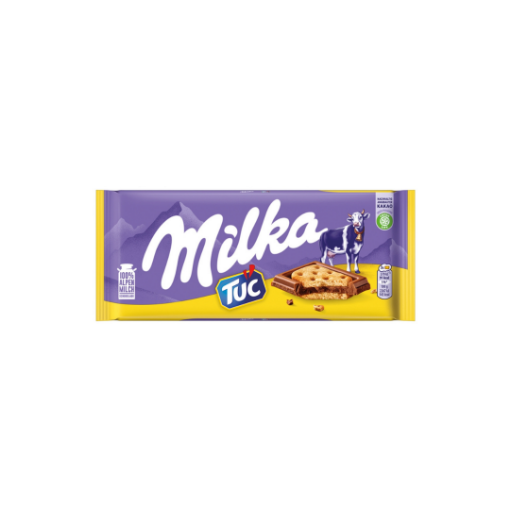 Milka Tuc alpesi tej felhasználásával készült tejcsokoládé sós krékerrel 87 g képe