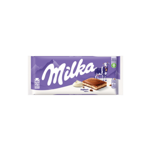 Milka alpesi tej felhasználásával készült tejcsokoládé joghurtos krémtöltelékkel 100 g képe