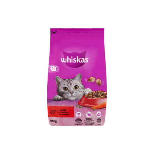 Whiskas 1+ teljes értékű szárazeledel felnőtt macskák számára marhával 300 g képe