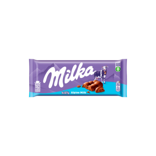 Milka Bubbly alpesi tejcsokoládé levegőbuborékos tejcsokoládé töltelékkel 90 g képe